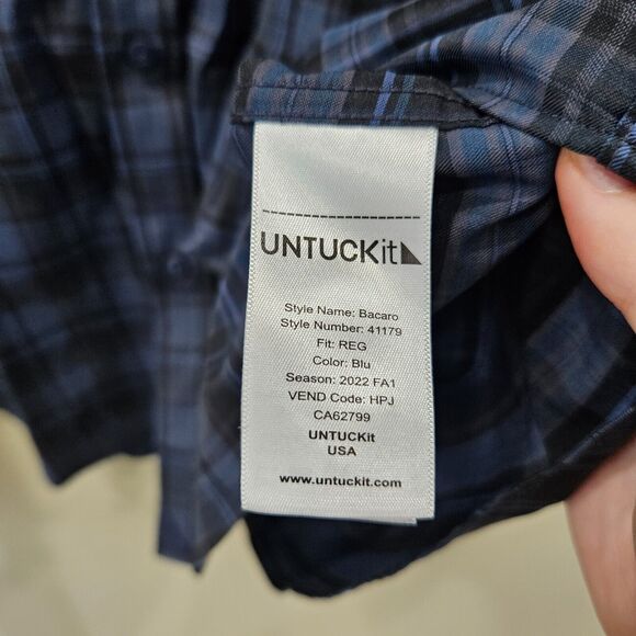 Untuckit Men Bacaro Plaid Button Down Shirt XL Blue Regular Preppy Office Casual - Picture 4 of 8